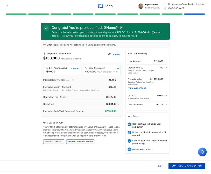 Branded borrower offer experience in Hitch